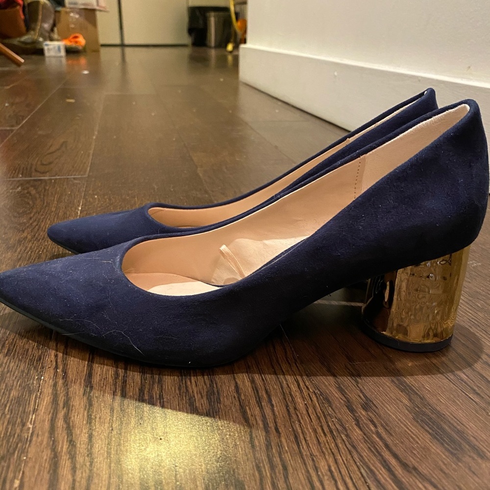 Zara Navy blue and gold heels